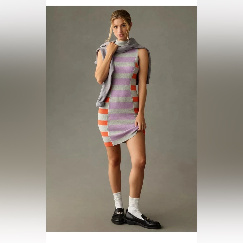 Daily Practice by Anthropologie Striped Mock Neck Sweater Dress M EUC fitted